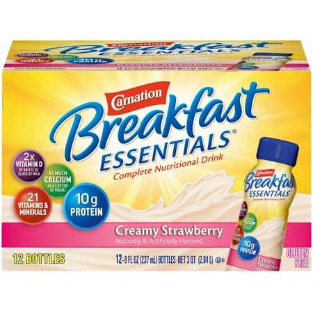 Carnation Breakfast Essentials Creamy Strawberry Nutritional Drink, 8 Fl. Oz., 12 (Best Tasting Breakfast Shake)