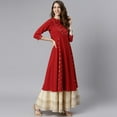 thumbnail image 5 of Janasya Indian Chinese Neck 3/4 Sleeve Ethnic Motifs Maroon Poly Crepe Kurta For Women, 5 of 7