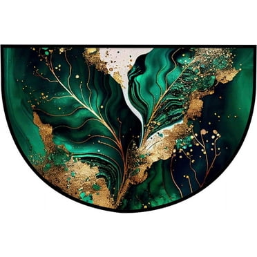 Bath Mats for Bathroom Emerald Green Marble Leaf Gold Glitter Half Circle Area Rug 30X18 Inch, Doormat Home Decor Rug Front Welcome Entrance Way Mat for Indoor Outdoor Kitchen