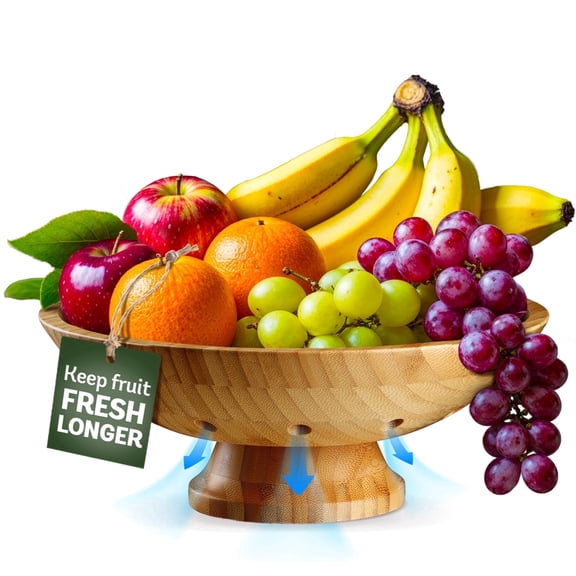 Bambusi Bamboo Fruit Bowl with Pedestal, Large Wooden Bowl for Countertop, Dining Table and Home Décor