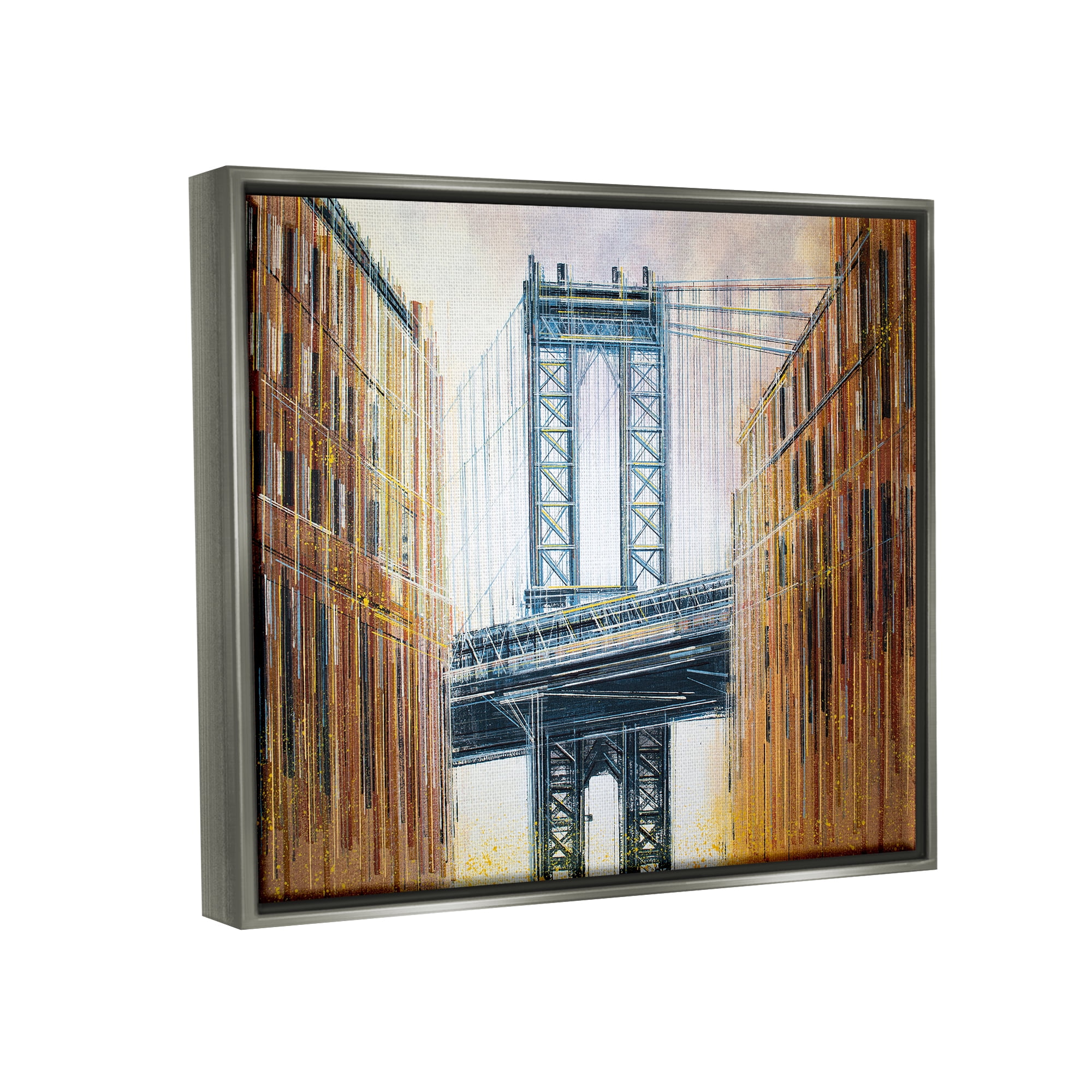 Stupell Industries Modern Urban Bridge Travel & Places Painting Gray Floater Framed Art Print Wall Art, 21 x 17