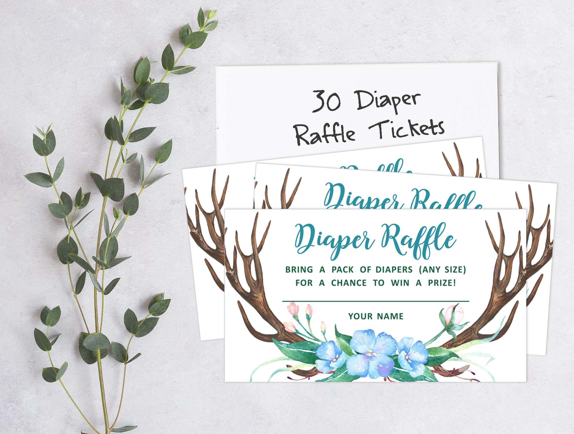 Inkdotpot 30Baby ShowerDiaper Raffle Ticket Lottery Insert Cards Supplies Games For Baby Shower Party Antler (Boy) Jungle Animals Bring A Pack Of Diapers To Win Favors Gifts And Prizes