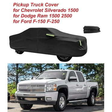 Pickup Truck Cover for Chevrolet Silverado 1500, for Dodge Ram 1500 2500, for Ford F-150 F-250, Indoor Outdoor Waterproof Full Car Cover with Driver Door Zipper Sun UV Snow Resistant, Black