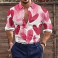 thumbnail image 1 of Blusa y camisa de manga larga con cuello vuelto para hombre, estilo casual, con estampado de corazón, botones y solapa, de poliéster, para San Valentín, 1 of 5