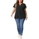 thumbnail image 2 of Blusas de talla grande para mujer Agnes Orinda, con cuello en V, mangas cortas tipo pétalo, camisetas casuales 4X en negro, 2 of 6
