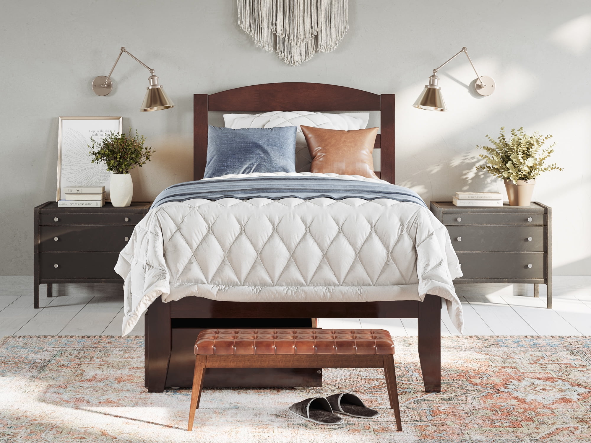 AFI Warren 14" Twin Wood Platform Bed Frame with Set of 2 Storage Drawers, Walnut