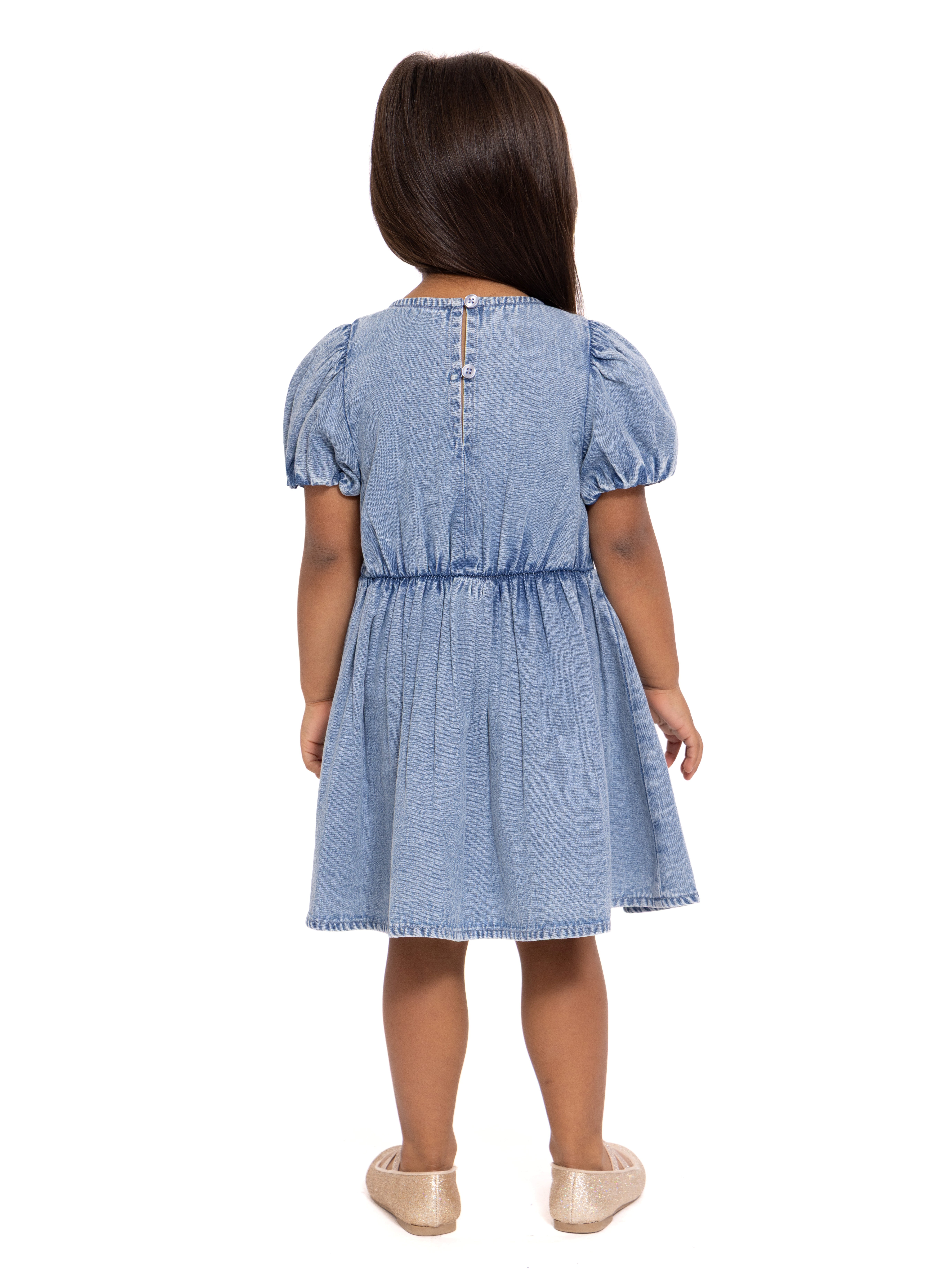 Wonder Nation Toddler Girls Denim Dress with Bubble Sleeves, Sizes 12M-5T