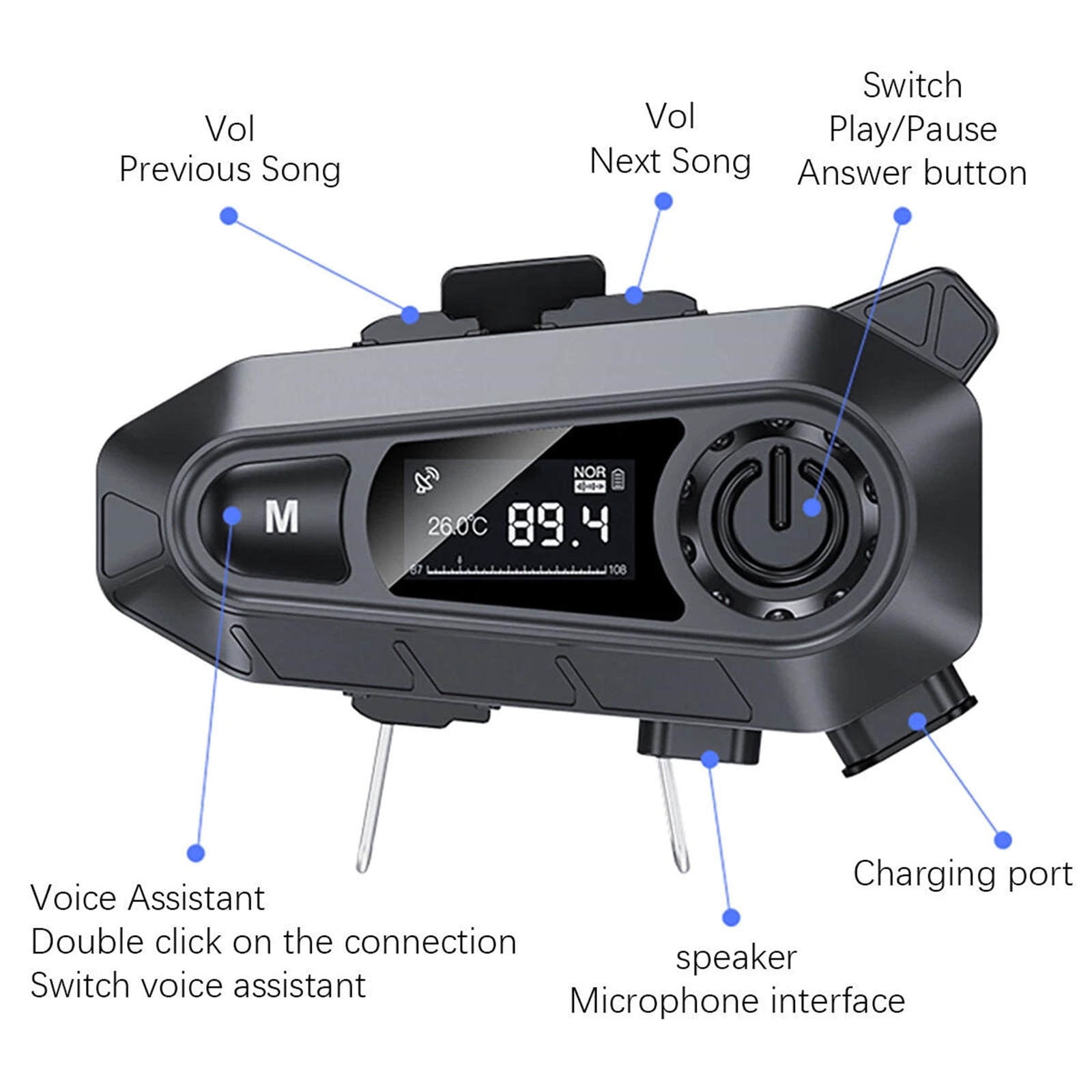 ARCADORA Bluetooth Helmet Earphones, Black ABS 40mm Speaker, Bluetooth 5.4 15m for Motorcycle Riders Long-Distance Trips