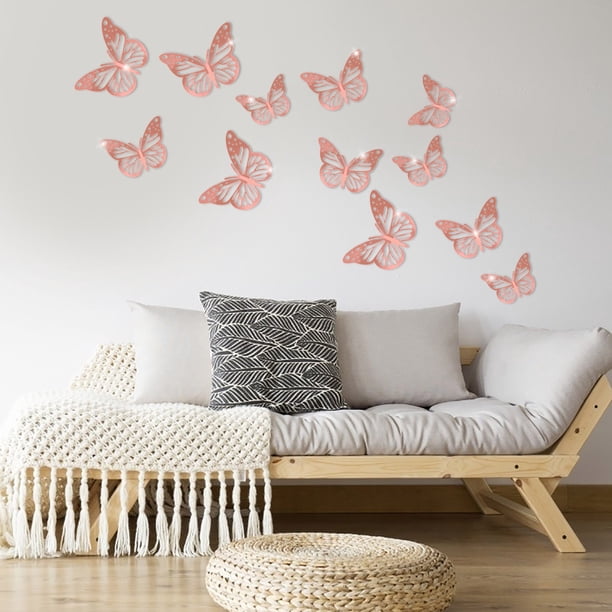 Adhesivos De Pared Con Textura Metálica, Simulación Estereoscópica En 3D, Forma De Mariposa Hueca, 12 Unidades