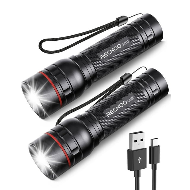 Linterna RECHOO G1000 recargable de altos lúmenes, paquete de 2