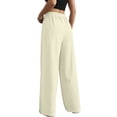 thumbnail image 2 of hoksml Women's Linen Cotton Wide Leg Pants with Pockets Elastic Drawstring Waist Casual Trousers, 2 of 9