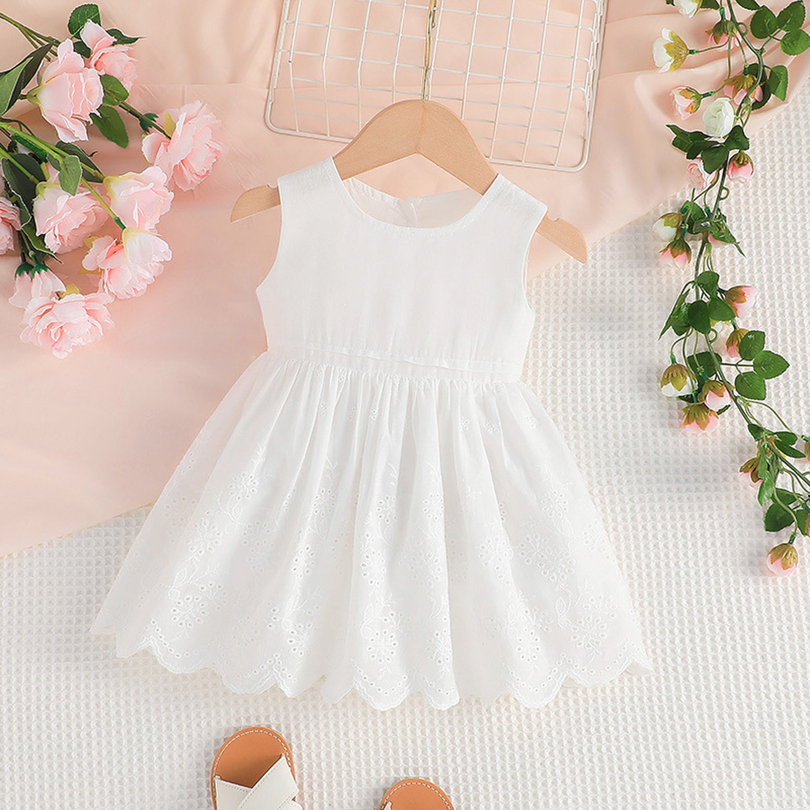 adviicd Flower Girl Dresses Girls Dress Halter Neck Summer Sundress Sleeveless Elegant A line Pockets Party Dress White 6M