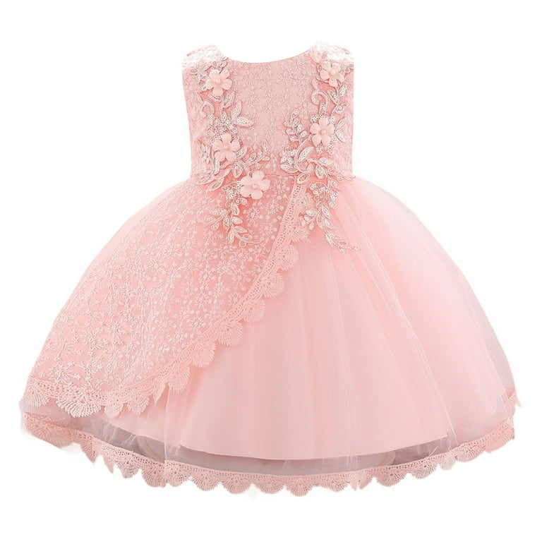 Curuila Infant Girls Dress Solid Color Sleeveless Crew Neck Lace Dresses  With Flowers Embroider Size 12-18 Months Pink - Walmart.com