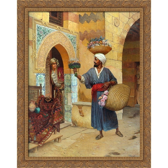 The Flower Seller 28x34 Large Gold Ornate Wood Framed Canvas Art by Rudolf Ernst