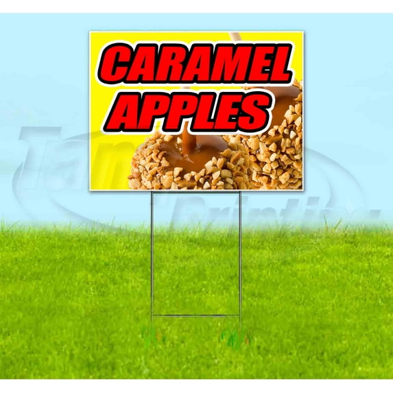 Caramel Apples Yellow Background (18" x 24") Yard Sign, Includes Metal Step Stake