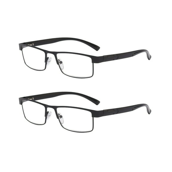 2 Packs Classic Style Rectangular Metal Frame Reading Glasses Spring Hinge Readers for Men Women 1.00