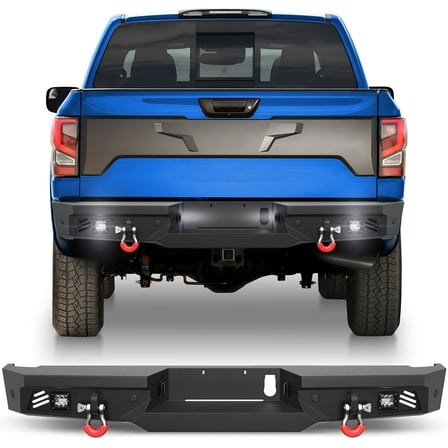 POFENZE Fits 2016-2024 Nissan Titan Rear Bumper Offroad Rear Bumper w/Step Plate, Fog Lights and D-rings