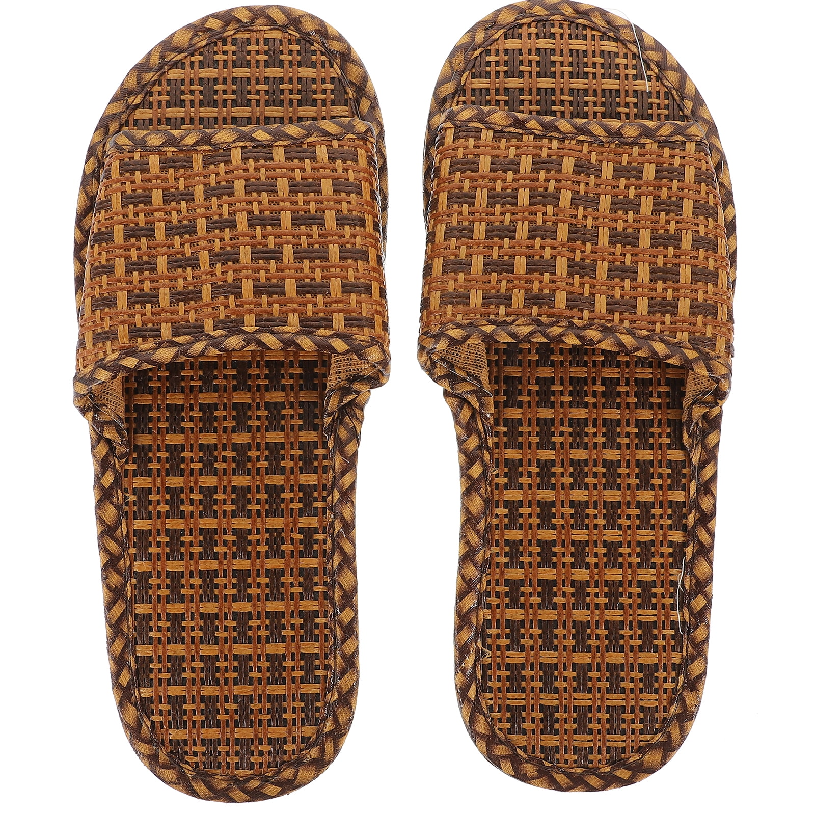 Women's Men's Bamboo Straw Slippers Open-Toe Flop House on Bath