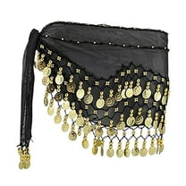 Belly Dance Skirt,Belly Dancer Outfit,Pirate Skirt,Chiffon Belly Dance Hip Wrap Scarf,Sweet Belly Dance Skirt Wrap Performance Bling Sequins Coins,Belly Dance Costume for Women,Black