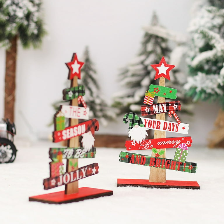 Wooden Christmas Winter Red Santa Claus And Christmas Tree - Temu
