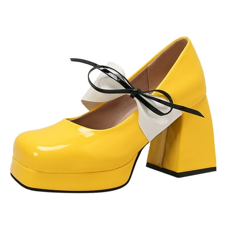 

Huashengg Ladies Casual Single Shoes Heel Candy Colour Mary Jane Shoes Pure Colour Bowknot College Style Large Size Square Toe High Heels Sandals Heels Women s Sandal