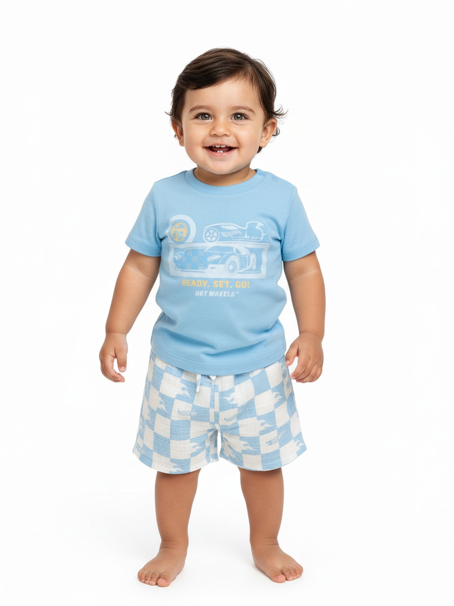 Hot Wheels, Baby Boy Three-Piece Set, Squares and Flames, Sizes 0-24M