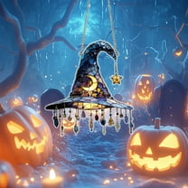 Fwttom Halloween Hanging Witch Hat, Halloween Party Decorations Wizard Hat with Crystal Pendant, Acrylic Wall Hanging Witch Decor Halloween Decorations Indoor & Outdoor