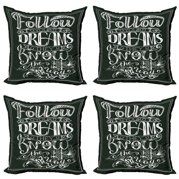 Ambesonne Black and White Throw Pillow Cover 4 Pack, Vintage Motivation, 16", Black and White