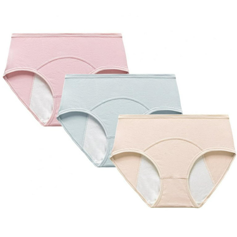 Popvcly 3 Pack Women Menstrual Period Panties Mid-Rise Girls Postpartum  Underpant Full Coverage Cotton Stretch Briefs 