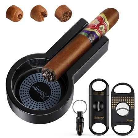 Cigar Ashtray with Cigar Cutter Set, Cigar Cutter V Cut, Cigar Punch, Cigar Cutter Guillotine, Portable Cigar Ashtrays for Outdoors Home Office, Cigar Accessories for Men Husband Father