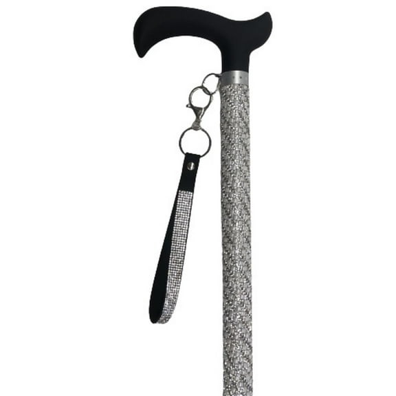 Jacqueline Kent JKC108.PO Aluminum Crystal Embellished Sugar Cane with Black Handle and Coordinating Wrist Band Pearl