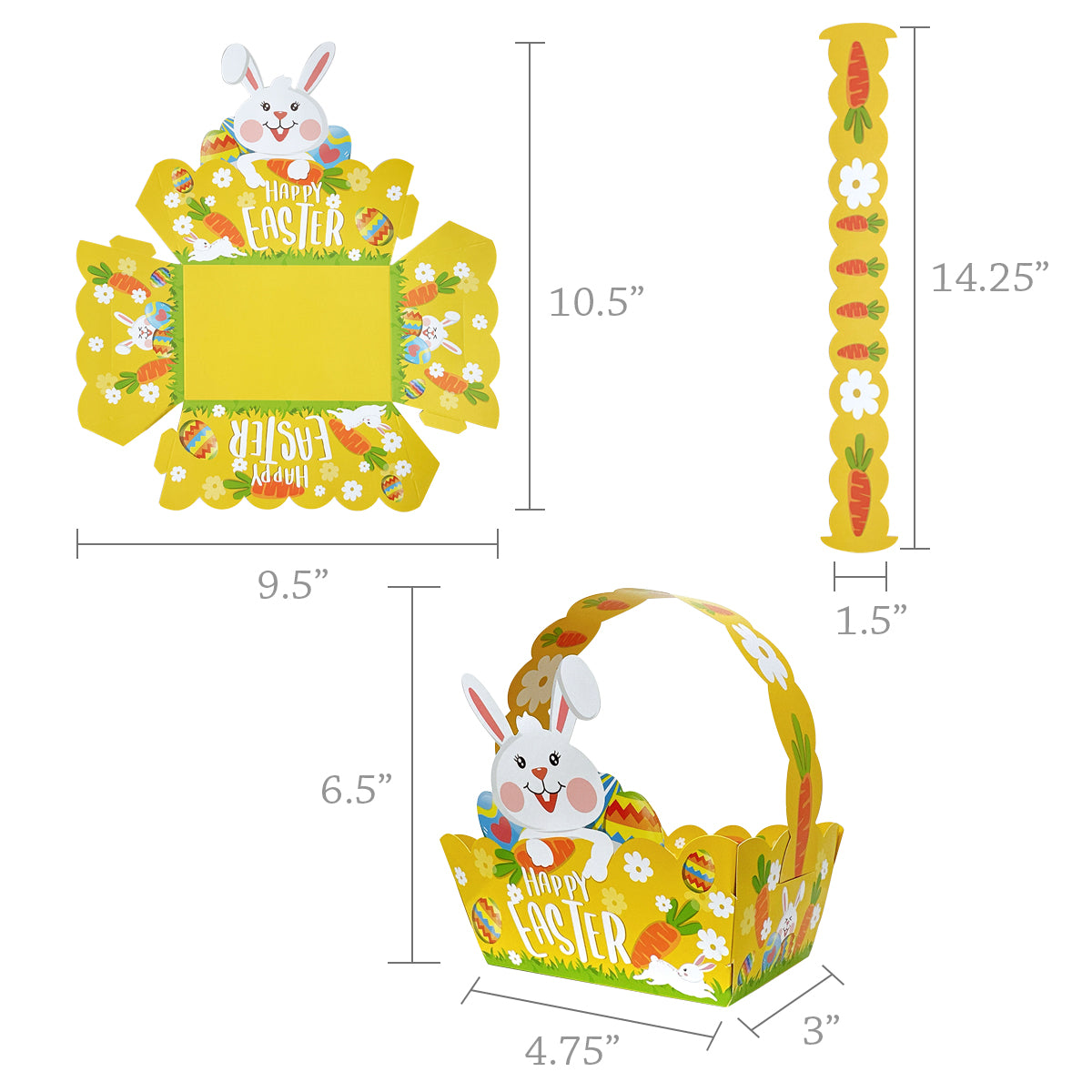 Wrapables Easter Gift Baskets with Handle, Treat Boxes for Eggs, Cookies and Candy, Set of 12, Vibrant Easter Eggs