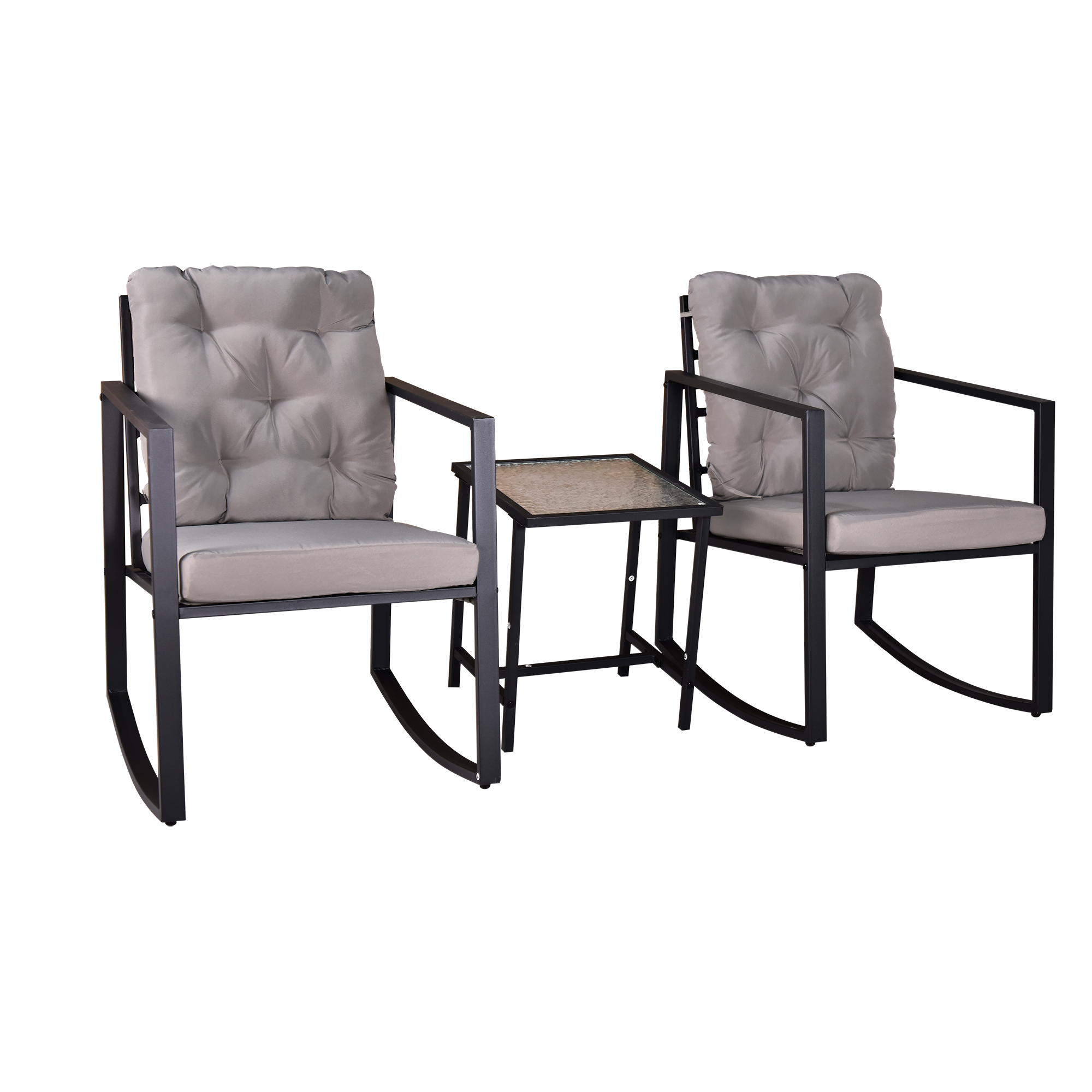 Patio Set Luxury Comfort Lounge Chair Outdoor Patio Furniture Set Modern Rocking Chair Furniture Set Clearance Upholstered Chair Set With Coffee Table For Patio Garden Patio (Grey) - image 4 of 5