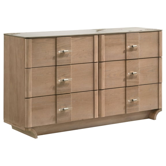 Coaster Leanne 6-Drawer Sinter Stone Top Dresser Cabinet, Light Oak