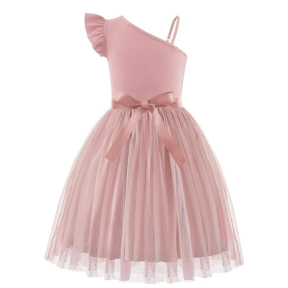 Arshiner Girls Party Dresses Summer One Shoulder A-Line Dress Shinny Formal Birthday Tulle Dress with Belted