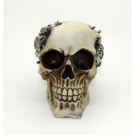 Cranium Giggle Gear - Steampunk Human Skull with Metal Gears Figurine Futuristic Steam Punk Decoration