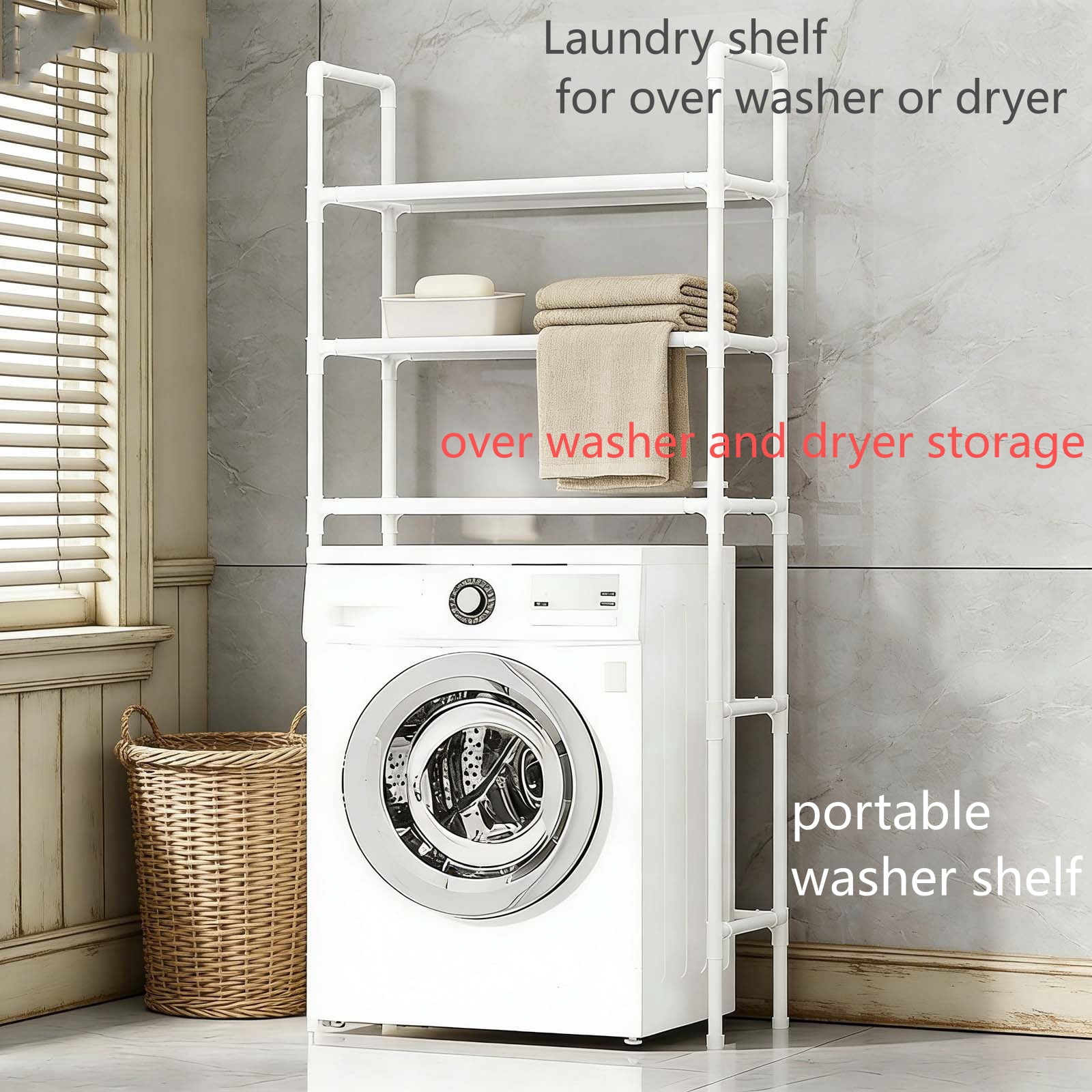 Over Washer and Dryer Storage Shelf - Portable Stacking Kit for Laundry Room, Over Toilet Bathroom Organizer & Above Toilet Storage Shelf