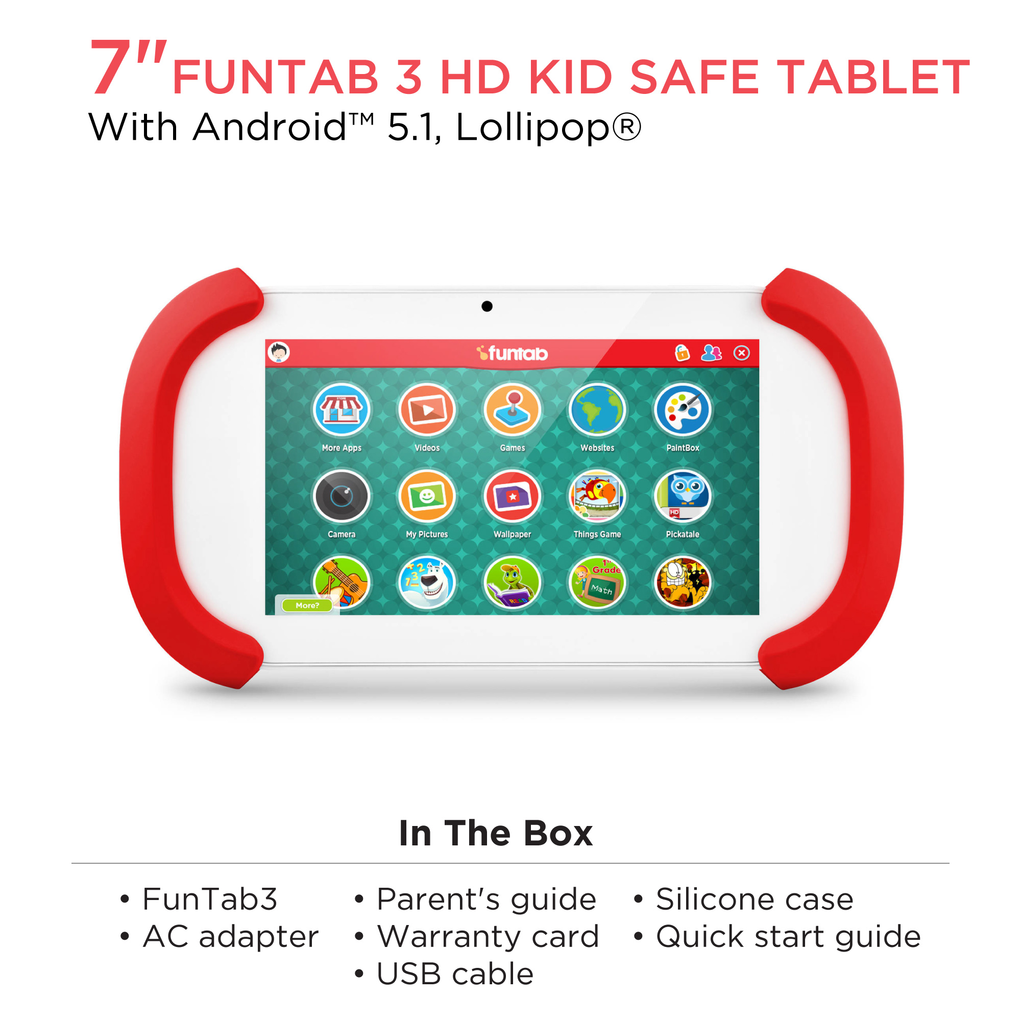 7" FunTab HD Kid-Safe Tablet with Android 5.1 (Lollipop) - image 3 of 6