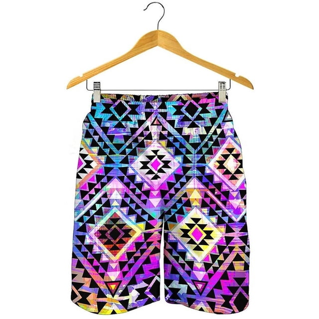 Boho Tribal Aztec Pattern Print Mens Shorts Summer High Elastic Oversized Board Shorts Mens Loose Outdoor Beach Swim Trunk