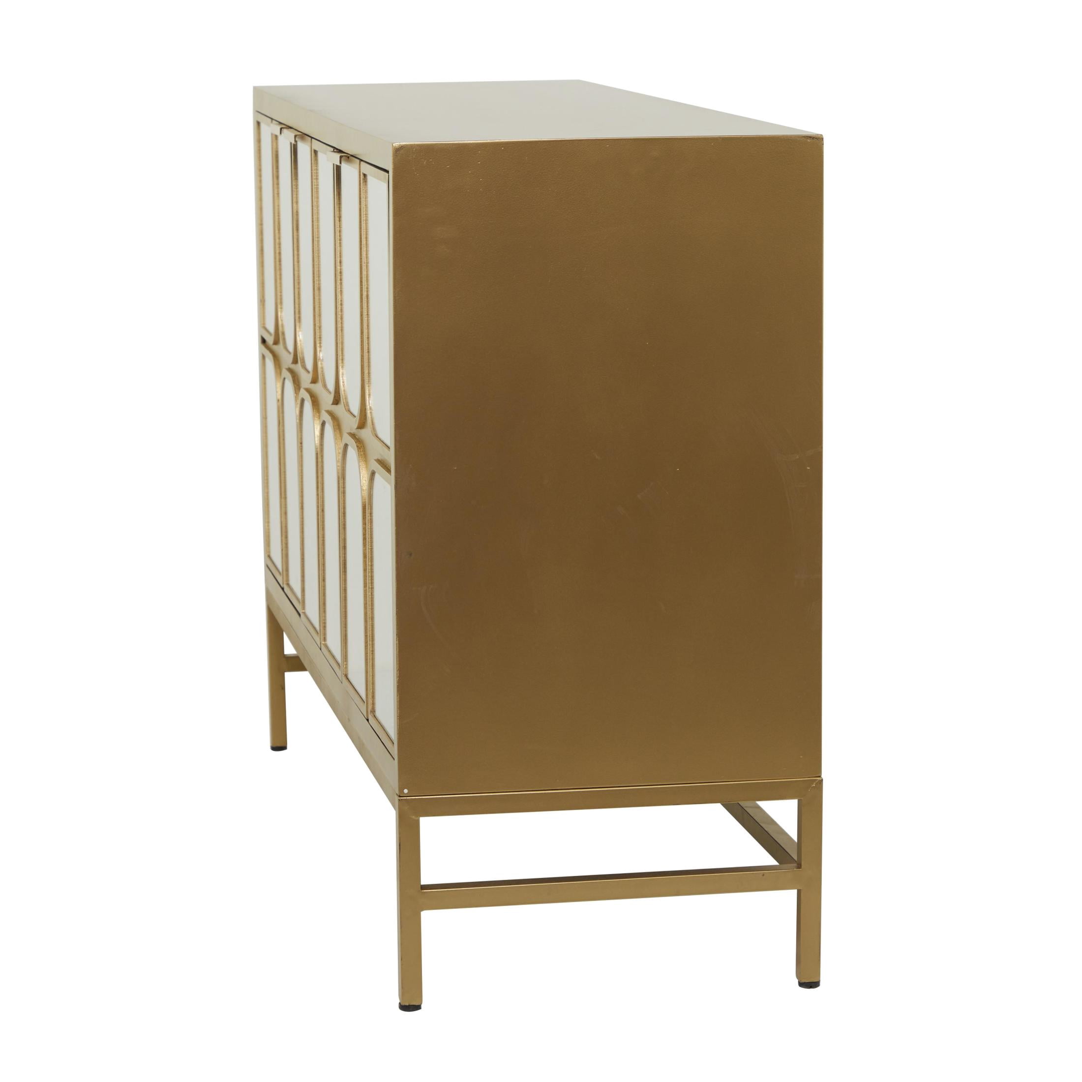 DecMode 48" x 32" Gold Wooden 3 Door Cabinet with Mirrored Front, 1-Piece