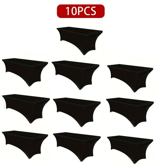 10Pack Black 6FT Fitted Spandex Tablecloth, Waterproof Wrinkle Free Washable Elastic Table Cover for 6 Foot Rectangle Folding Tables, Stretch Rectangular Table Cloth for Wedding, Banquet, Party