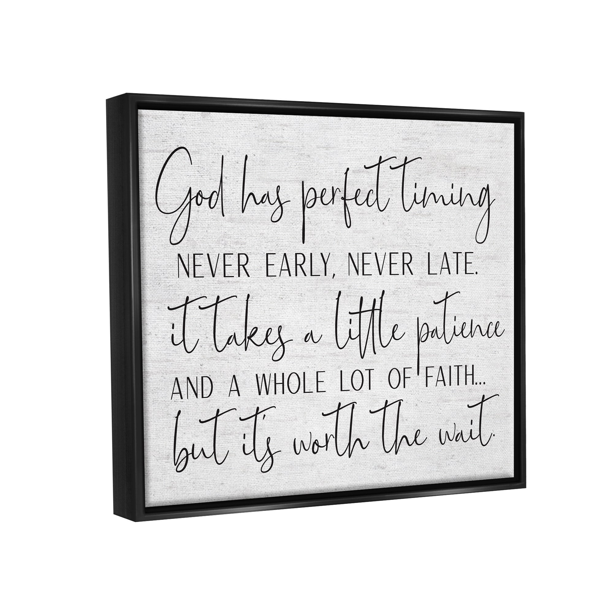 Stupell Industries Inspirational Patience Quote Religious Script Birch Pattern Graphic Art Jet Black Floating Framed Canvas Print Wall Art, Design by Lettered and Lined