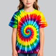 thumbnail image 2 of Girls’ Rainbow Tie Dye T-Shirt, Short Sleeve Crewneck Graphic Tee, Colorful Casual Summer Top for Kids, 2 of 6