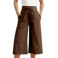 thumbnail image 2 of Capri Pants for Women 2025 High Elastic Waist Wide Leg Flowy Palazzo Capris with Pockets Womens Cropped Pants, 2 of 7