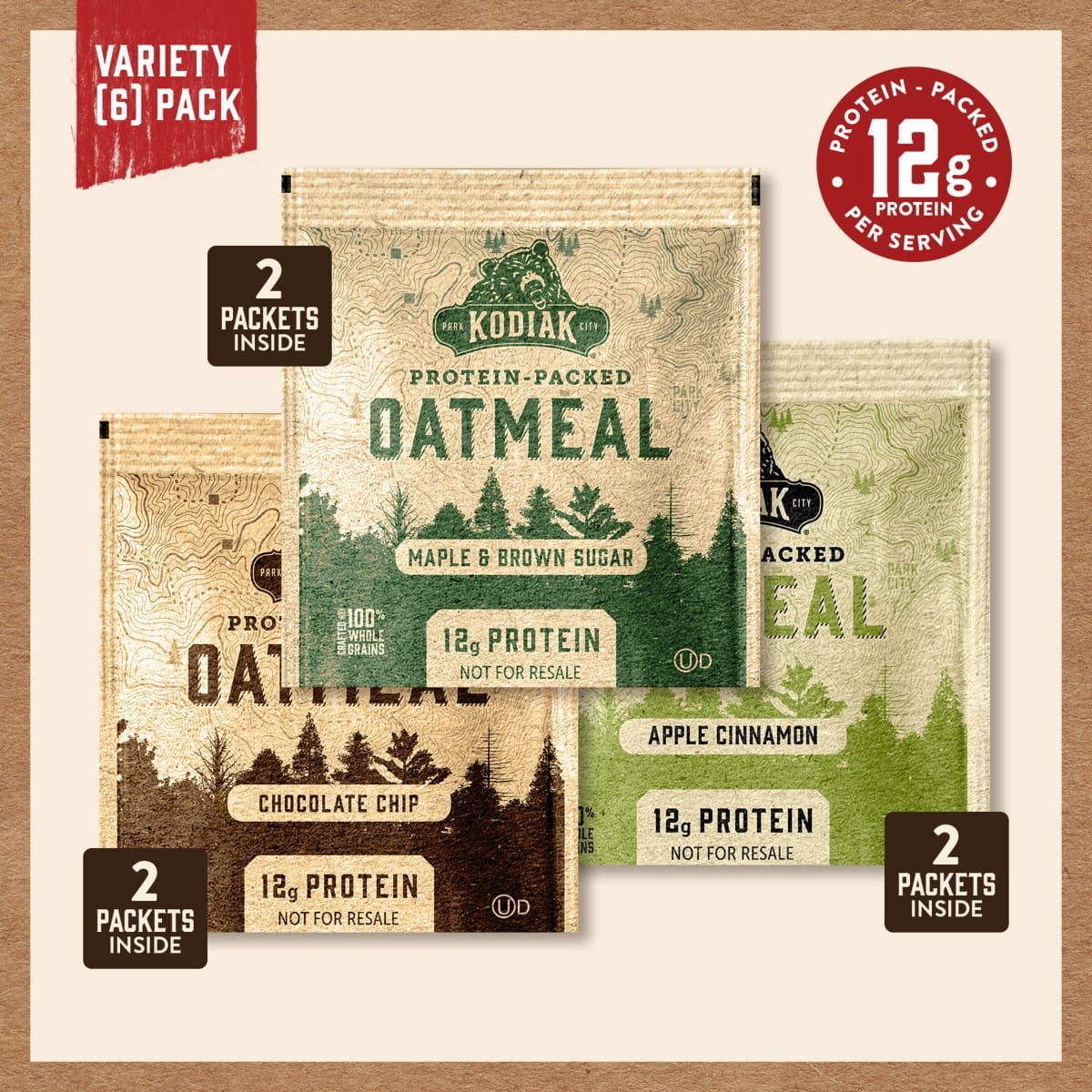 (3 pack) Kodiak Protein-Packed Instant Oatmeal Packets Variety Pack, 1.76 oz (6 Count)