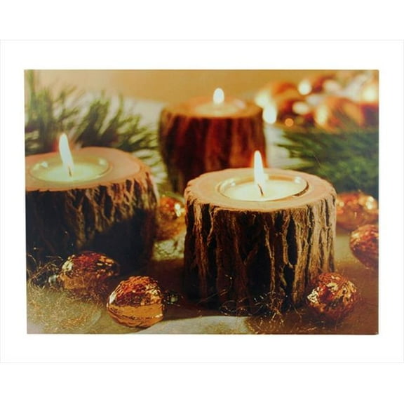 15 in. Battery Operated 3 LED Wooden Candle Scene Canvas Wall Art