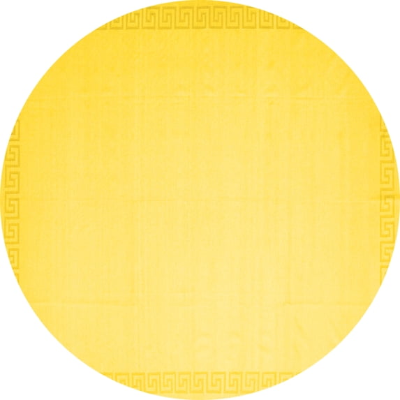 Ahgly Company Machine Washable Indoor Round Solid Yellow Modern Area Rugs, 8' Round