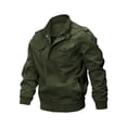 thumbnail image 1 of Chaqueta cortavientos para hombre con cuello levantado y cremallera, bolsillos múltiples, chaquetas cargo Verde oliva L, 1 of 6