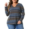 thumbnail image 2 of DARING DIVA Women' Plus Size Long Sleeve Notch V Neck Blouses 3X Blue, 2 of 6