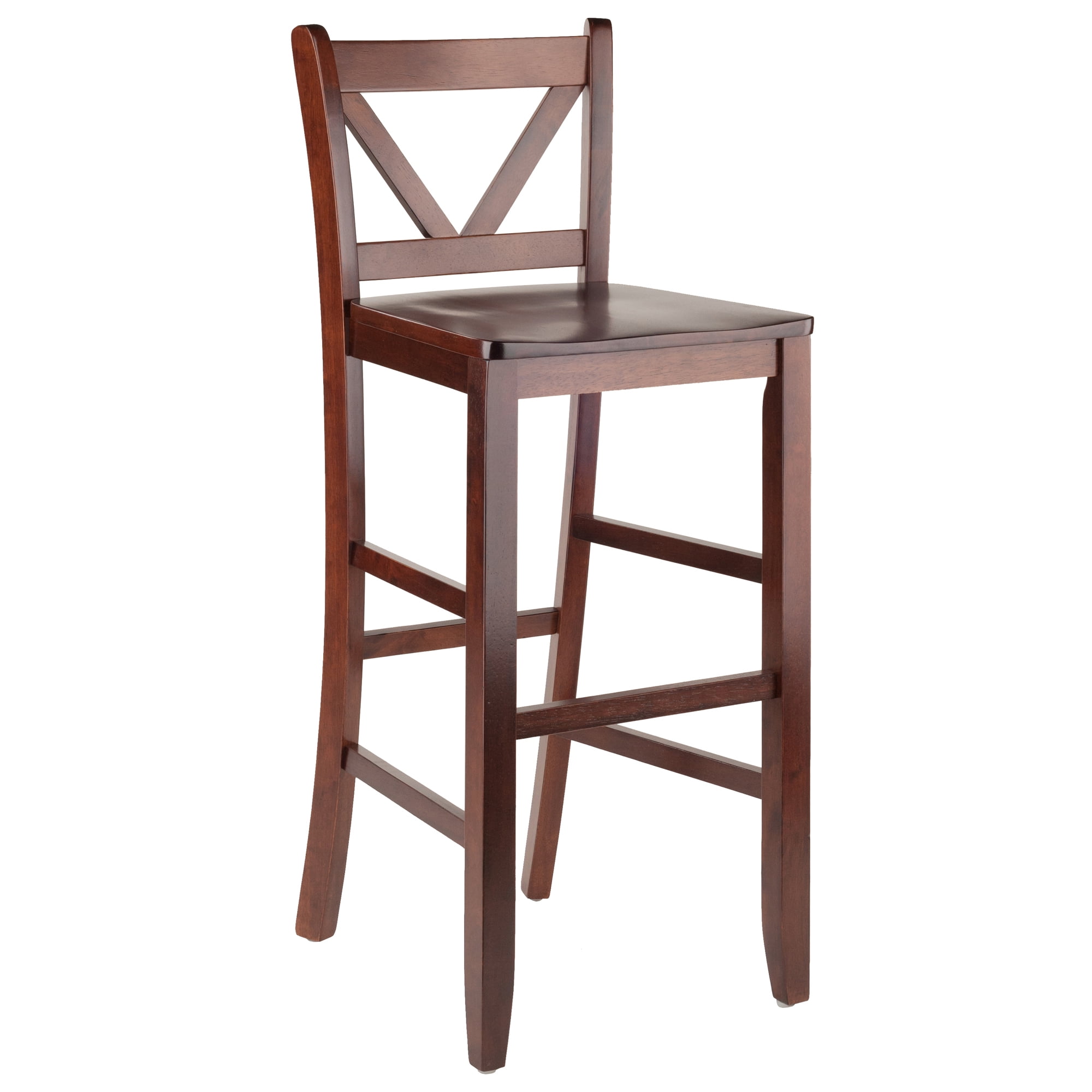 Winsome Wood Victor 30" V-Back Bar Stool, Set of 2, Walnut Finish
